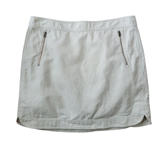 J CREW Sz 12 Tan Linen Cotton Lined Mini Skirt Minimilist Preppy - Picture 1 of 12